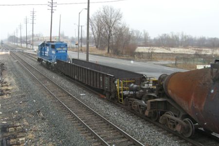 Bottle Train Passing Grasselli Tower in East Chicago